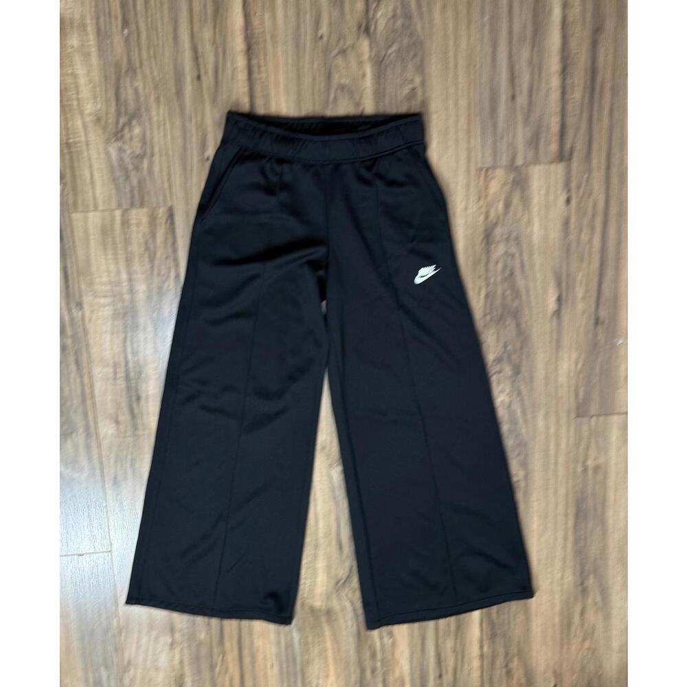 Nike Black Wide-Leg Track Pants with White Swoosh